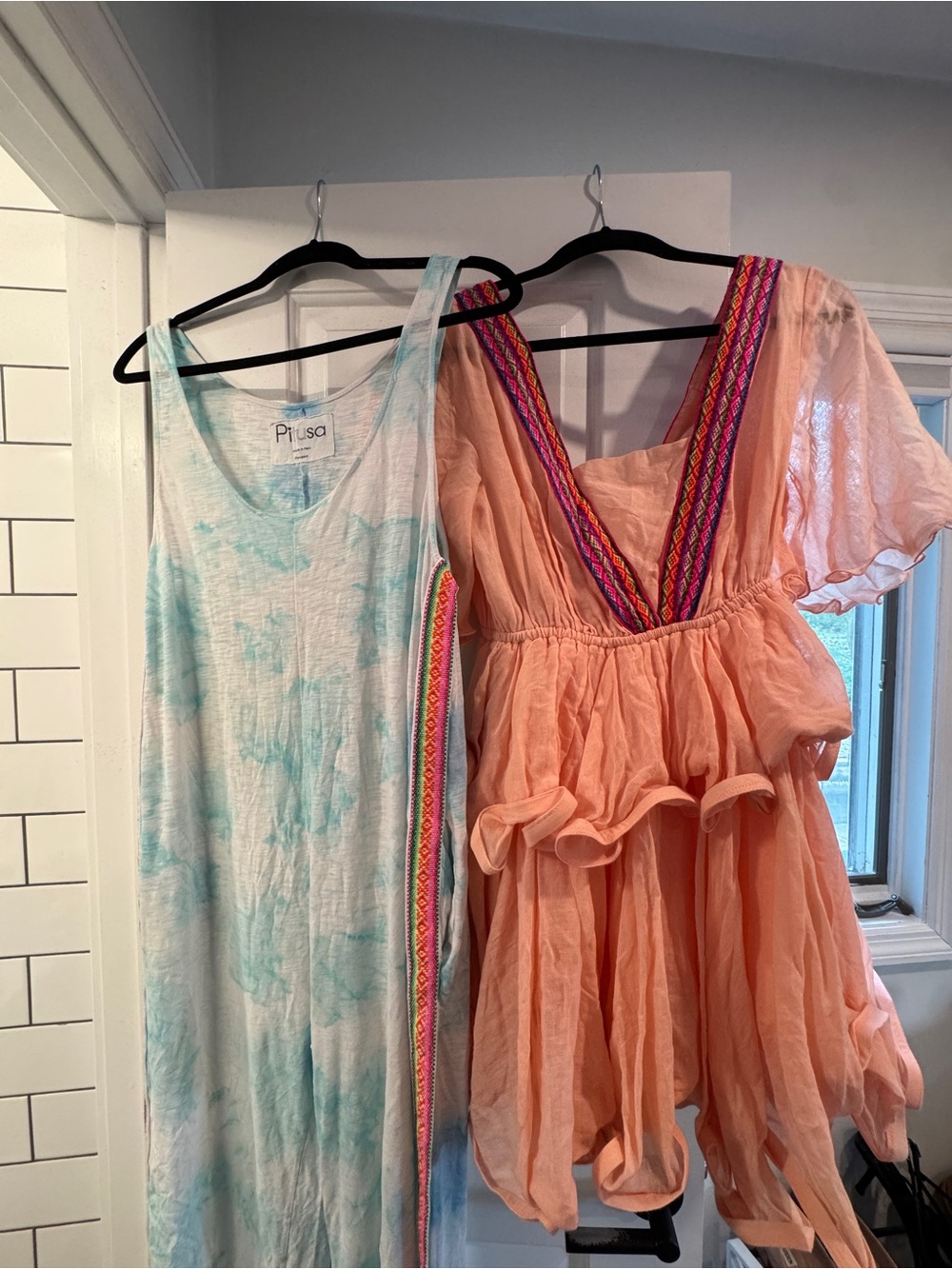 Pitusa Bundle Aqua Tie-Dye Jumpsuit & Peach Ruffle Mini Dress Standard